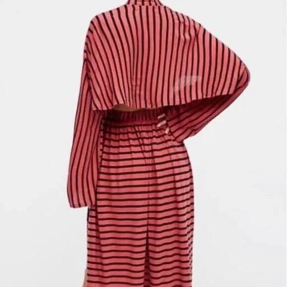 Free People Yacht Club Midi Dress Striped Long Sleeve Cut Out Red Black Medium - Picture 3 of 9